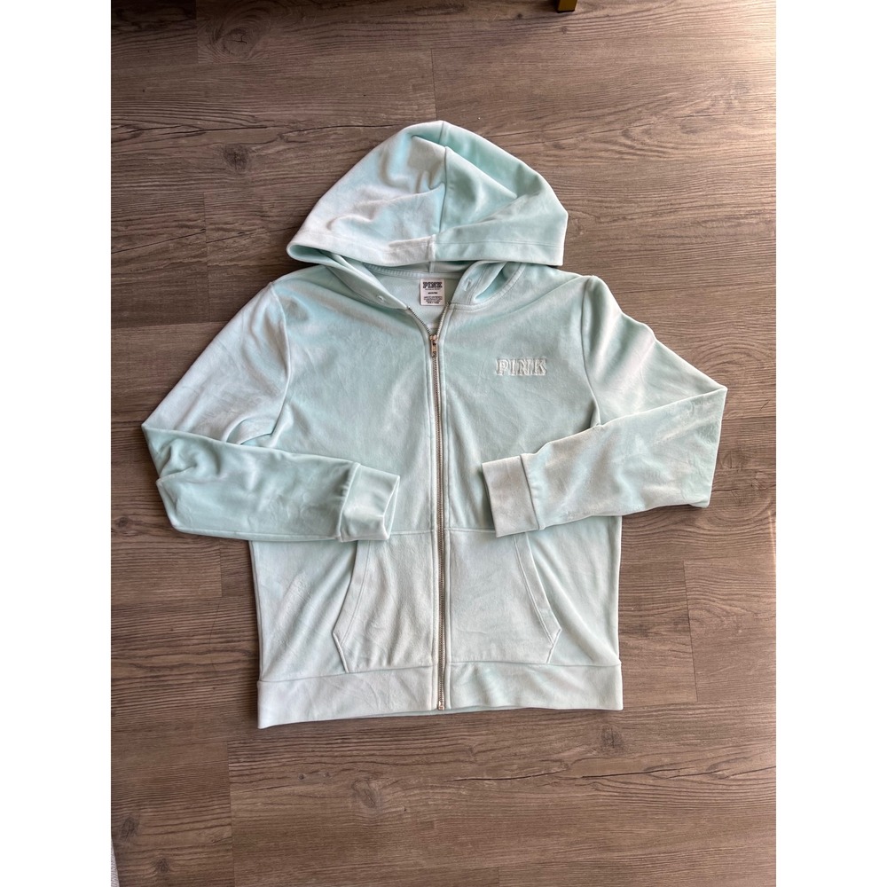 Victoria's Secret PINK Mint Velour Full Zip Hoodie Size Medium